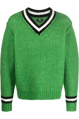 STUSSY Tennis trøje i gauge-strik med stribet kant