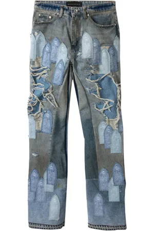 Who Decides War Jeans med grafisk tryk og slitageeffekt