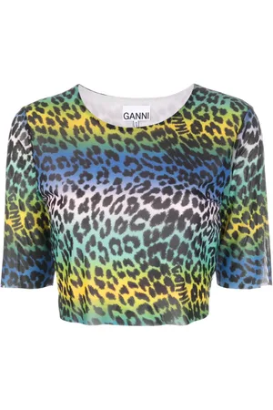 Ganni Cropped T-shirt med leopardtryk