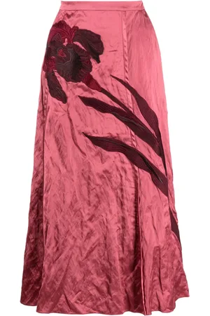 Erdem Midi nederdel i satin med blomster-broderi