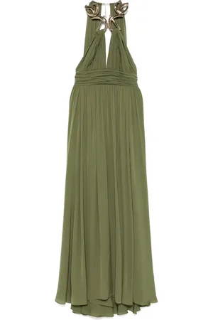 Elie saab Lang silkekjole med metallisk hals