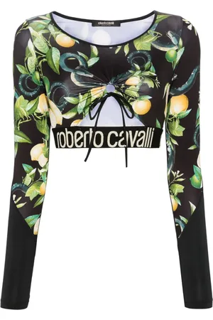 Roberto Cavalli Cropped top med citron-tryk