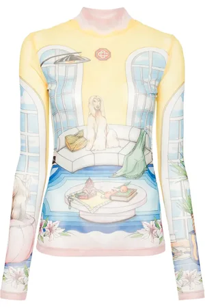 Casablanca Top med illustration-tryk og mesh