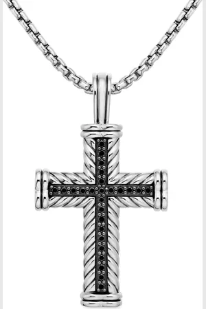 David Yurman Chevron Cross-vedhæng i sterlingsølv med diamant (41,7 mm)