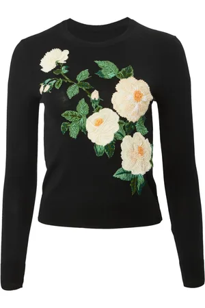 Carolina Herrera Intarsia-strikket sweater med blomstermotiv