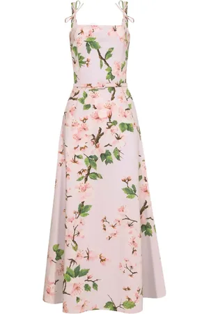 Oscar de la Renta Poplin-kjole med kirsebærblomst-tryk