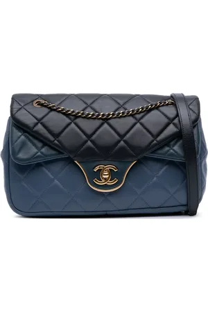 CHANEL Trefarvet quiltet CC Double Flap skuldertaske i lammeskind fra 2015-2016