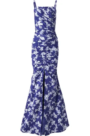 Carolina Herrera Kjole med blomstret tryk og samledetalje