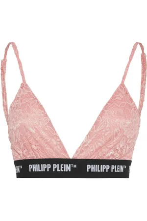 Philipp Plein Trekants-bh med blonder og logobånd