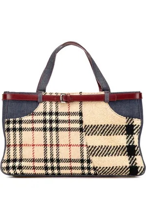 Burberry House-ternet håndtaske i uld og denim fra 2000-2017