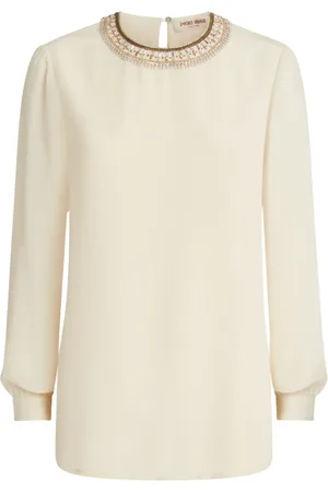 EMPORIO Bluse med perledekoreret halsudskæring