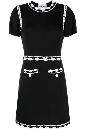 Moschino Kort strikket kjole med blondekant