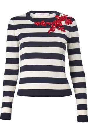 Carolina Herrera Stribet top med blomsterbroderi