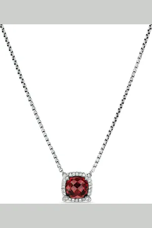 David Yurman Petite Chatelain halskæde i sterlingsølv med rhodolit, granat og diamant