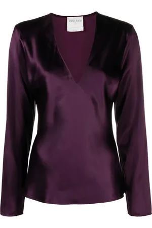 FORTE FORTE Bluse med V-hals og satin-finish