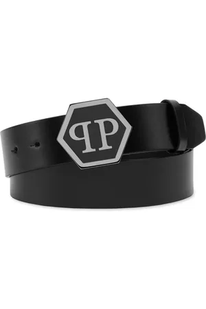 Philipp Plein Læderbælte med sekskantet logo