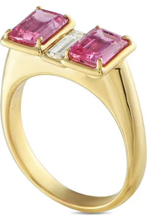LB Exclusive Three Stone ring i 18 karat guld med diamant og safir