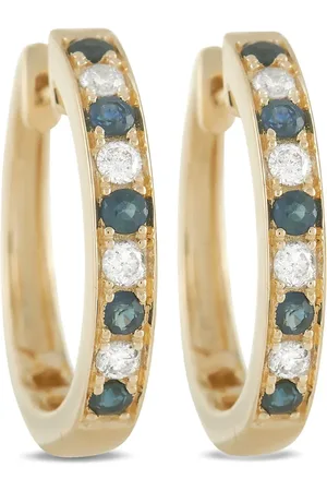 LB Exclusive Hoop-øreringe i 14 karat guld med diamanter og safir