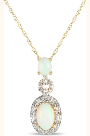 LB Exclusive Pre-owned halskæde i 14 karat guld med diamant- og opal-vedhæng
