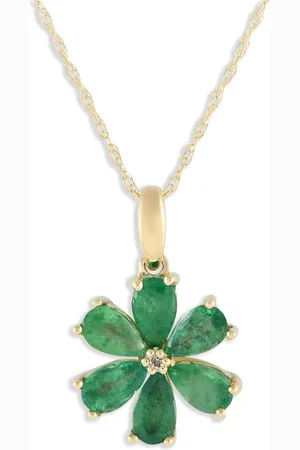 LB Exclusive Flower halskæde i 14 karat guld med diamant og smaragd