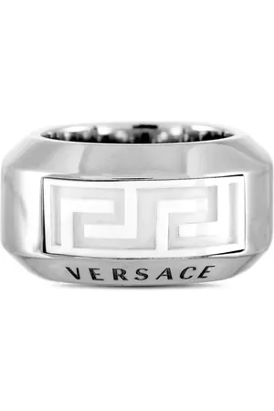 VERSACE Pre-owned keramisk ring i 18 karat hvidguld med Greca-detalje