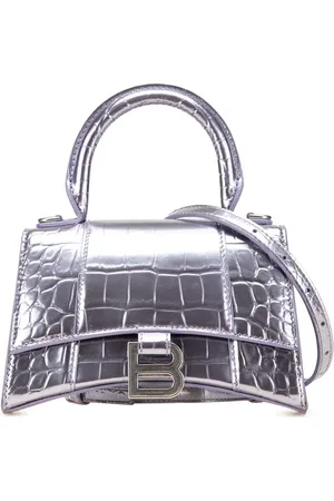 Balenciaga Metallisk krokodillepræget Hourglass XS satchel-taske i kalveskind fra 2018-2024