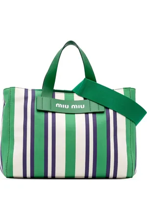 Miu Miu Mellemstor stribet satchel-taske i lærred fra 2000-2024