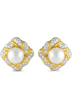 LB Exclusive øreclips i 18 karat guld med perle og diamant