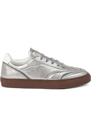 Brunello Cucinelli Sneakers i læder med lamé-effekt