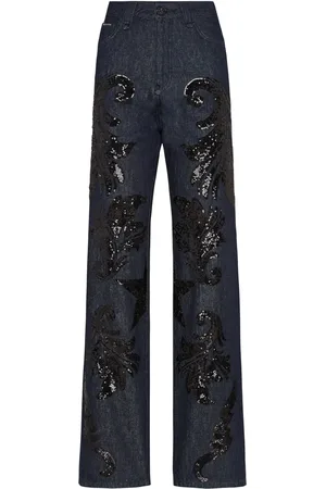 Philipp Plein Højtaljede jeans med pailletudsmykning og brede ben