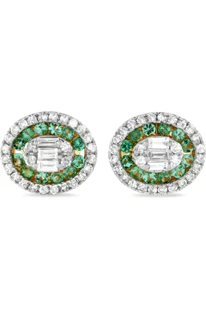 LB Exclusive Halo-øreringe i 14 karat guld med diamanter og smaragder