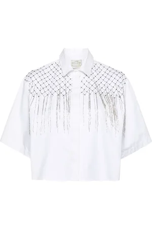 FORTE FORTE Perledekoreret cropped skjorte
