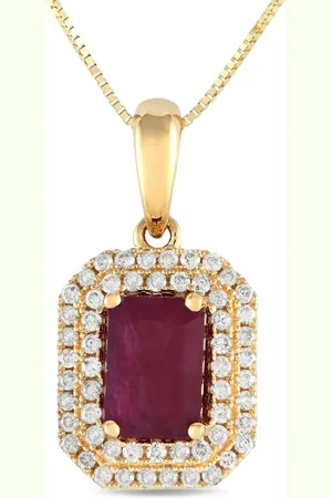 LB Exclusive Pre-owned halskæde i 14 karat guld med rubin- og diamantvedhæng