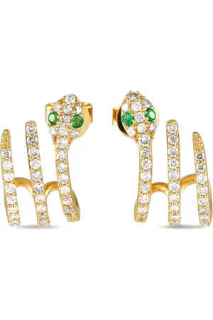 LB Exclusive Serpent-øreringe i 14 karat guld med diamanter og smaragd