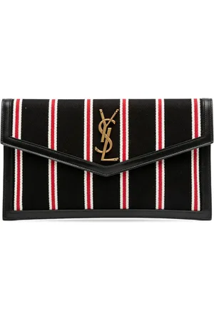 Saint Laurent Stribet Uptown Pouch clutch i lærred fra 2021