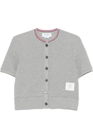 Thom Browne Cardigan i vaffelstrik med RWB-stribe