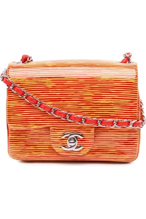CHANEL Mini lakeret stribet Single Flap crossbody-taske fra 2013-2014
