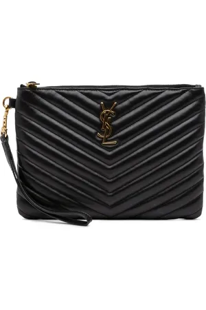 Saint Laurent Chevron-quiltet A5 pouch-taske i læder med monogram og lynlås fra 2018