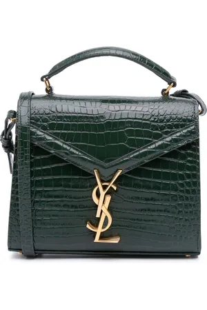 Saint Laurent Mini Cassandra skuldertaske i kalvelæder med tophåndtag og præget monogram fra 2020