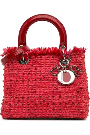 Dior Mellemstor Lady Dior satchel-taske i tweed med frynse og rhinsten fra 2012