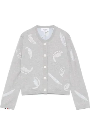 Thom Browne Cropped cardigan med intarsiastrikket fjer