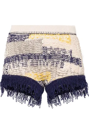 Sportmax Korte intarsiastrikkede shorts med frynser