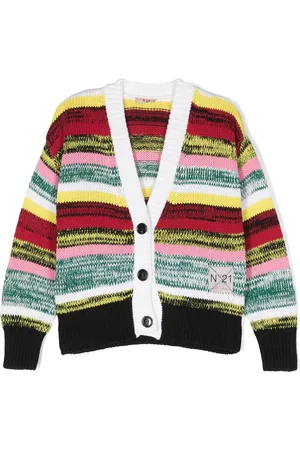 Nº21 Cardigan i meleret strik med V-hals