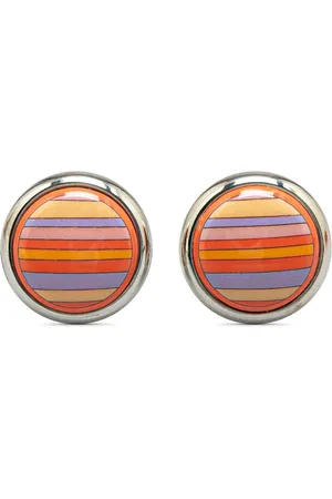 Hermès Stribede Cloisonne øreclips i emalje fra det 20. århundrede