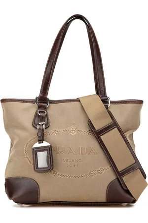 Prada Canapa satchel-taske i læder med kanvasdetalje og logo fra 2013-2025