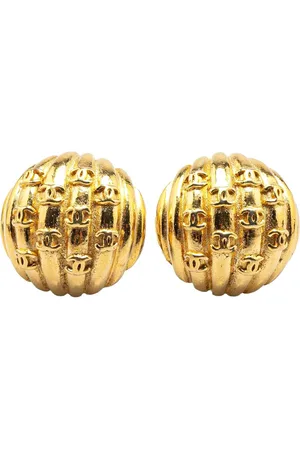 CHANEL Guldbelagte CC Dome øreclips fra 1980-1990