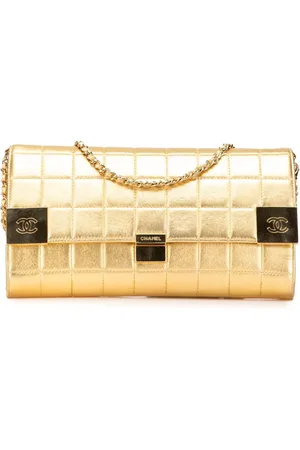 CHANEL Metallisk CC Choco Bar skuldertaske i lammeskind fra 2002-2003