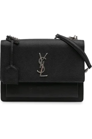 Saint Laurent Mellemstor Sunset crossbody-taske i grynet kalveskind med monogram fra 2016