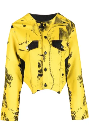 Feben Asymmetrisk denimjakke med grafisk tryk