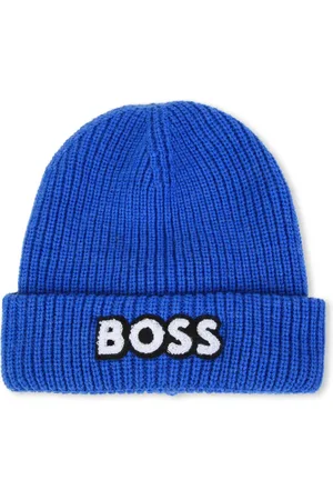 HUGO BOSS Ribstrikket hue med logomærke